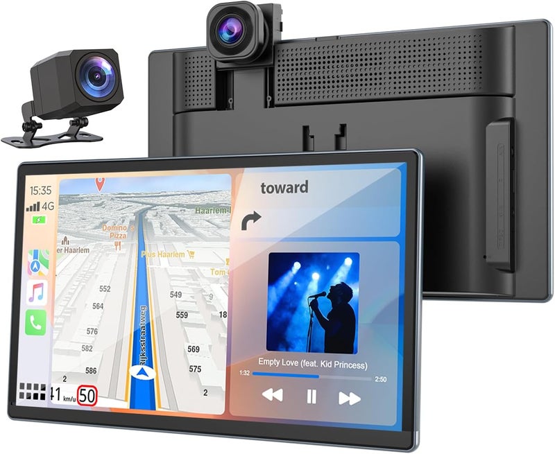 Volam 9" Wireless Carplay Screen for Car with 2.5K + 1080P Dash cam and Backup Camera Support Apple Carplay and Android Auto Car Play with Voice Assistant Bluetooth GPS Navigation AUX - Image 1